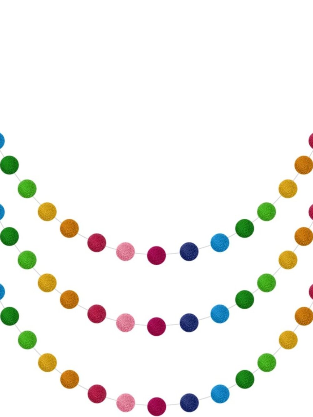 3 Pieces Wool Felt Ball Garland, Rainbow